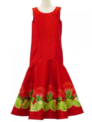 Hula Kids Shantung Dress with Lehua Print / Luxury Collection / Red / Jp35rd