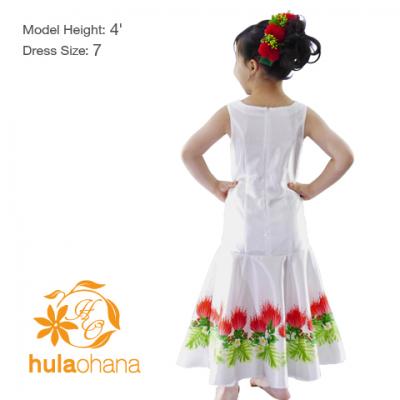 Hula Kids Shantung Dress with Lehua Print / Luxury Collection / White / Jp35wh