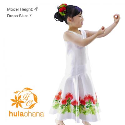 Hula Kids Shantung Dress with Lehua Print / Luxury Collection / White / Jp35wh