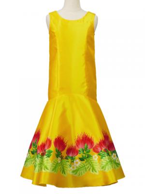 Hula Kids Shantung Dress with Lehua Print / Luxury Collection / Yellow / Jp35ye