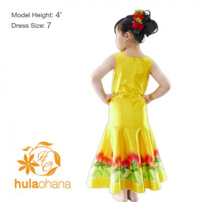 Hula Kids Shantung Dress with Lehua Print / Luxury Collection / Yellow / Jp35ye