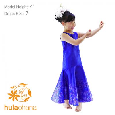 Hula Kids Shantung Dress with Lokelani Print / Luxury Collection / Blue / Jp36bl
