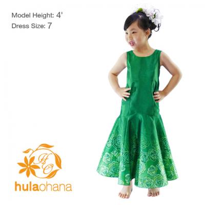 Hula Kids Shantung Dress with Lokelani Print / Luxury Collection / Green / Jp36gr