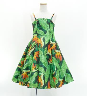 Hula Kids Shantung Dress with Strelitzia Print / Luxury Collection / Green / Jp47gr