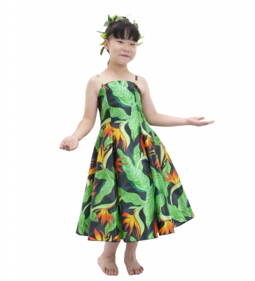 Hula Kids Shantung Dress with Strelitzia Print / Luxury Collection / Gray / Jp47gy