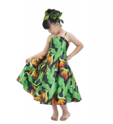 Hula Kids Shantung Dress with Strelitzia Print / Luxury Collection / Gray / Jp47gy
