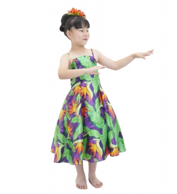 Hula Kids Shantung Dress with Strelitzia Print / Luxury Collection / Purple / Jp47pu
