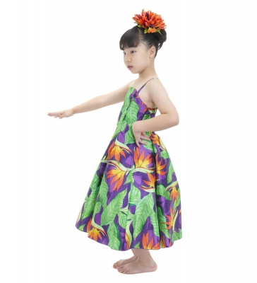 Hula Kids Shantung Dress with Strelitzia Print / Luxury Collection / Purple / Jp47pu