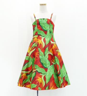 Hula Kids Shantung Dress with Strelitzia Print / Luxury Collection / Red / Jp47rd
