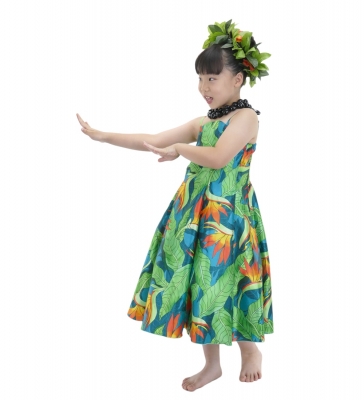 Hula Kids Shantung Dress with Strelitzia Print / Luxury Collection / Turquoise Blue / Jp47tbl