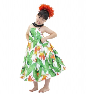 Hula Kids Shantung Dress with Strelitzia Print / Luxury Collection / White / Jp47wh