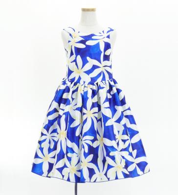 Hula Kids Shantung Dress with Tiare Print / Luxury Collection / Blue / Jp48bl