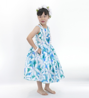 Hula Kids Shantung Dress with Tiare Print / Luxury Collection / Light Blue / Jp48lbl