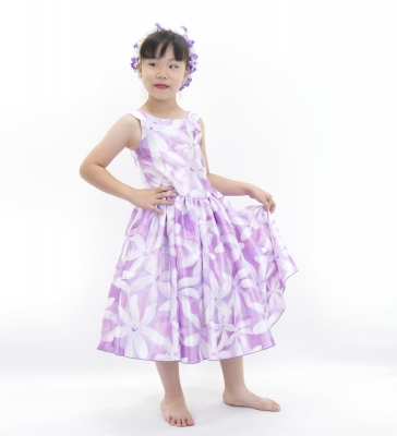 Hula Kids Shantung Dress with Tiare Print / Luxury Collection / Lavender / Jp48pu