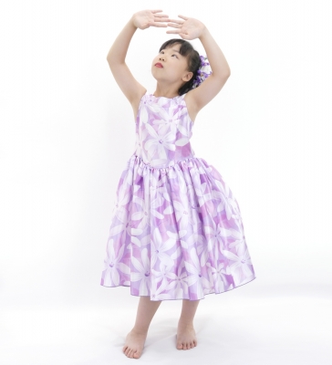 Hula Kids Shantung Dress with Tiare Print / Luxury Collection / Lavender / Jp48pu