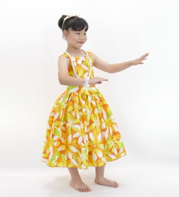 Hula Kids Shantung Dress with Tiare Print / Luxury Collection / Orange / Jp48or