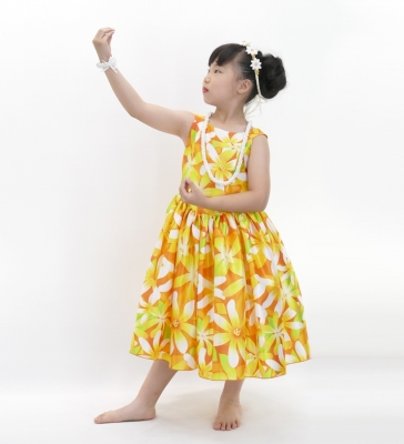 Hula Kids Shantung Dress with Tiare Print / Luxury Collection / Orange / Jp48or
