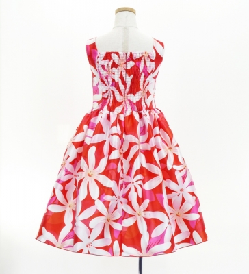 Hula Kids Shantung Dress with Tiare Print / Luxury Collection / Red / Jp48rd