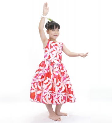 Hula Kids Shantung Dress with Tiare Print / Luxury Collection / Red / Jp48rd