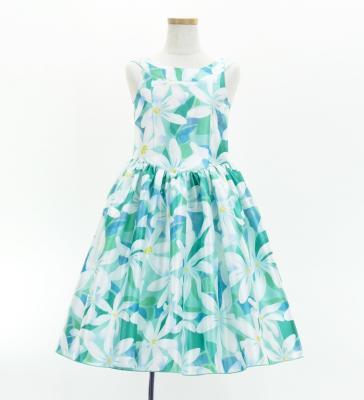 Hula Kids Shantung Dress with Tiare Print / Luxury Collection / Turquoise Blue / Jp48tbl