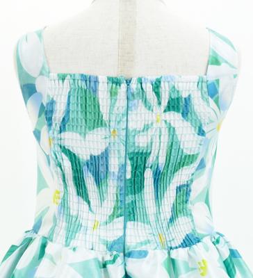Hula Kids Shantung Dress with Tiare Print / Luxury Collection / Turquoise Blue / Jp48tbl