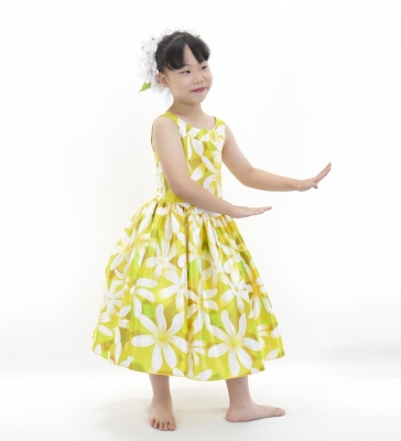Hula Kids Shantung Dress with Tiare Print / Luxury Collection / Yellow / Jp48ye