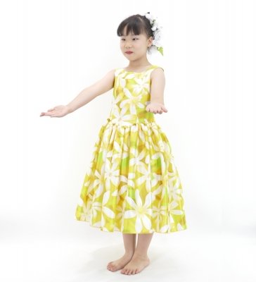 Hula Kids Shantung Dress with Tiare Print / Luxury Collection / Yellow / Jp48ye