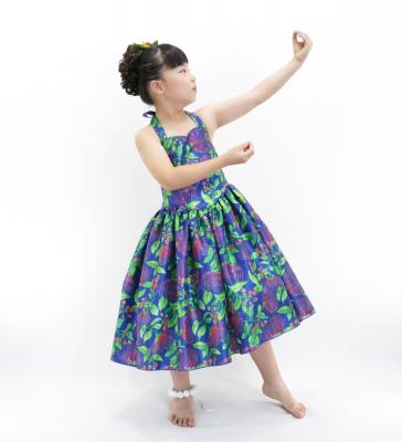 Hula Kids Shantung Dress with Lehua Print / Luxury Collection / Blue / Jp49bl