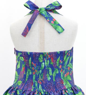 Hula Kids Shantung Dress with Lehua Print / Luxury Collection / Blue / Jp49bl