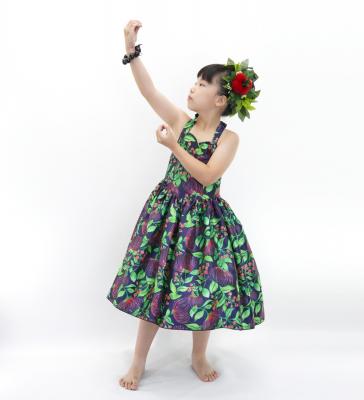 Hula Kids Shantung Dress with Lehua Print / Luxury Collection / Navy / Jp49nv