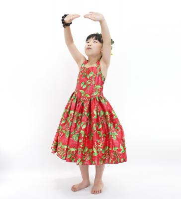 Hula Kids Shantung Dress with Lehua Print / Luxury Collection / Red / Jp49rd