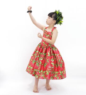 Hula Kids Shantung Dress with Lehua Print / Luxury Collection / Red / Jp49rd