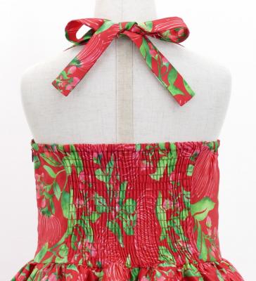 Hula Kids Shantung Dress with Lehua Print / Luxury Collection / Red / Jp49rd