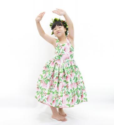 Hula Kids Shantung Dress with Lehua Print / Luxury Collection / White Red / Jp49whrd