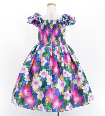 Hula Kids Shantung Dress with Hibiscus Print / Luxury Collection / Blue / Jp50bl