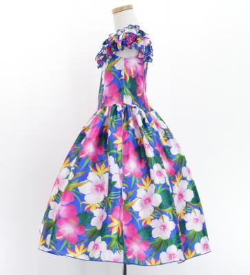 Hula Kids Shantung Dress with Hibiscus Print / Luxury Collection / Blue / Jp50bl