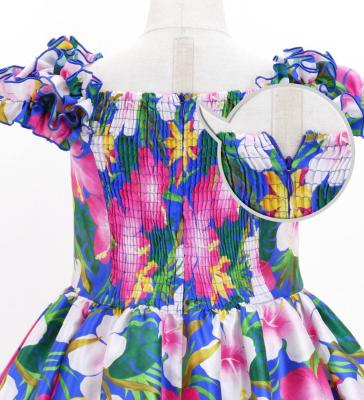 Hula Kids Shantung Dress with Hibiscus Print / Luxury Collection / Blue / Jp50bl