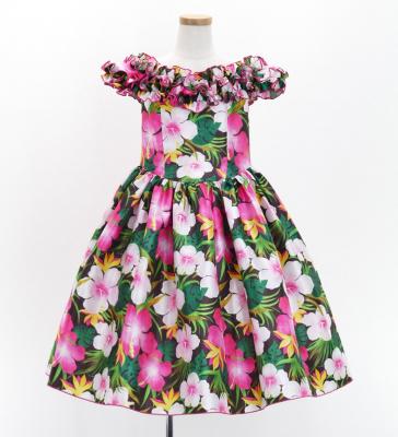 Hula Kids Shantung Dress with Hibiscus Print / Luxury Collection / Brown / Jp50br