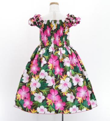 Hula Kids Shantung Dress with Hibiscus Print / Luxury Collection / Brown / Jp50br