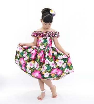Hula Kids Shantung Dress with Hibiscus Print / Luxury Collection / Brown / Jp50br