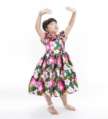 Hula Kids Shantung Dress with Hibiscus Print / Luxury Collection / Brown / Jp50br