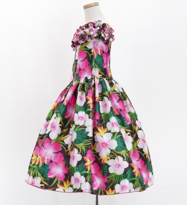 Hula Kids Shantung Dress with Hibiscus Print / Luxury Collection / Brown / Jp50br