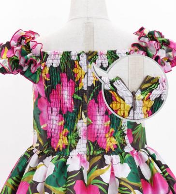Hula Kids Shantung Dress with Hibiscus Print / Luxury Collection / Brown / Jp50br