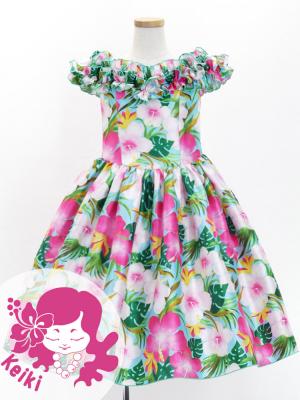 Hula Kids Shantung Dress with Hibiscus Print / Luxury Collection / Light Blue / Jp50lbl