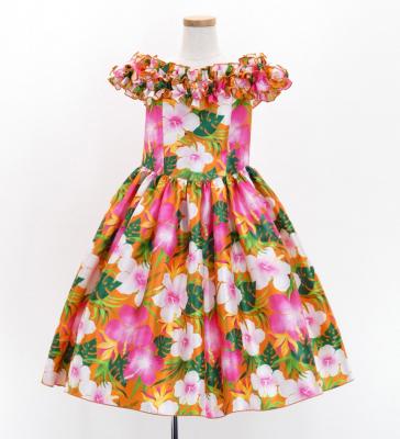 Hula Kids Shantung Dress with Hibiscus Print / Luxury Collection / Orange / Jp50or