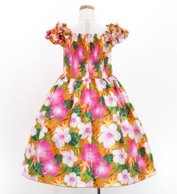 Hula Kids Shantung Dress with Hibiscus Print / Luxury Collection / Orange / Jp50or
