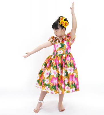 Hula Kids Shantung Dress with Hibiscus Print / Luxury Collection / Orange / Jp50or