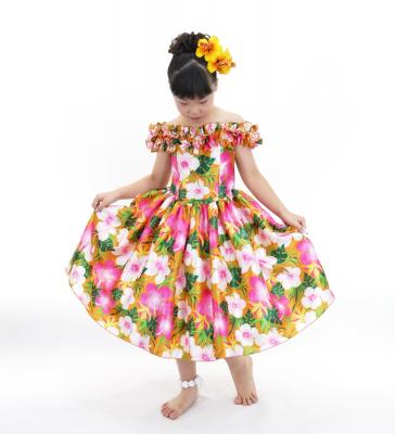 Hula Kids Shantung Dress with Hibiscus Print / Luxury Collection / Orange / Jp50or