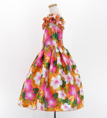 Hula Kids Shantung Dress with Hibiscus Print / Luxury Collection / Orange / Jp50or