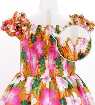 Hula Kids Shantung Dress with Hibiscus Print / Luxury Collection / Orange / Jp50or